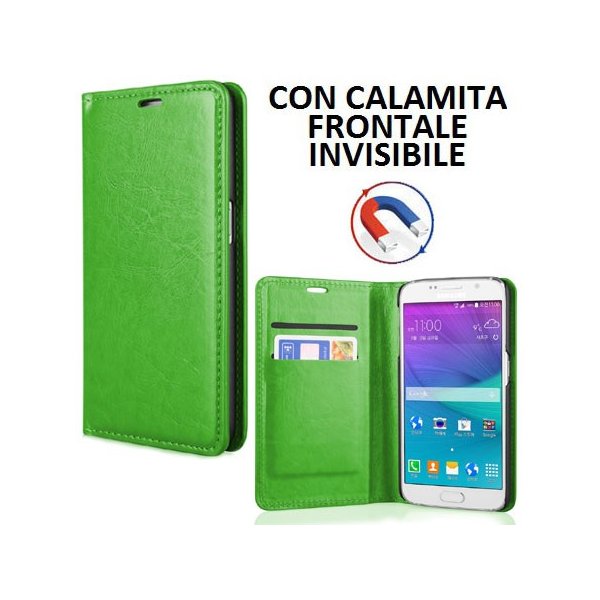 CUSTODIA FLIP ORIZZONTALE SIMILPELLE per SAMSUNG SM-G920 GALAXY S6 CON CHIUSURA MAGNETICA INVISIBILE E PORTA CARTE VERDE CUSTODIA FLIP ORIZZONTALE SIMILPELLE per SAMSUNG SM-G920 GALAXY S6 CON CHIUSURA MAGNETICA INVISIBILE E PORTA CARTE VERDE