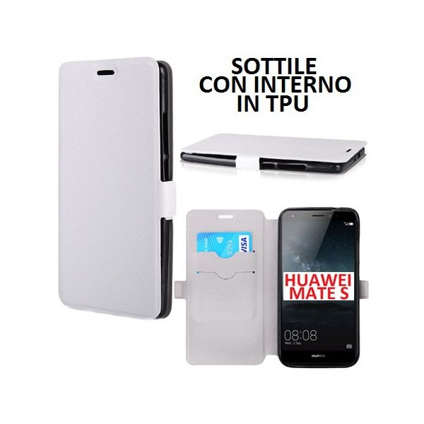 CUSTODIA FLIP ORIZZONTALE SLIM per HUAWEI MATE S CON INTERNO IN TPU SILICONE E CHIUSURA MAGNETICA LATERALE COLORE BIANCO CUSTODIA FLIP ORIZZONTALE SLIM per HUAWEI MATE S CON INTERNO IN TPU SILICONE E CHIUSURA MAGNETICA LATERALE COLORE BIANCO