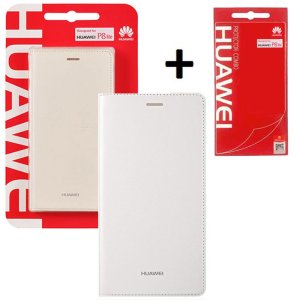 CUSTODIA FLIP COVER ORIZZONTALE PELLE + PELLICOLA ORIGINALE per HUAWEI P8 LITE COLORE BIANCO BLISTER