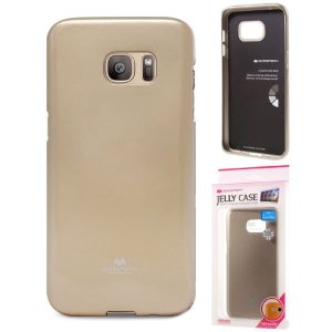CUSTODIA GEL TPU SILICONE per SAMSUNG SM-G935 GALAXY S7 EDGE COLORE ORO LUCIDO CON GLITTER ALTA QUALITA' MERCURY BLISTER
