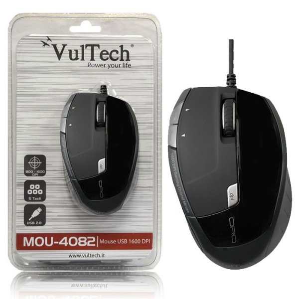 MOUSE OTTICO USB 2.0 MOU-4082 CON RISOLUZIONE REGOLABILE DA 800Dpi A 1200Dpi E 5 TASTI COLORE NERO E GRIGIO VULTECH BLISTER MOUSE OTTICO USB 2.0 MOU-4082 CON RISOLUZIONE REGOLABILE DA 800Dpi A 1200Dpi E 5 TASTI COLORE NERO E GRIGIO VULTECH BLISTER