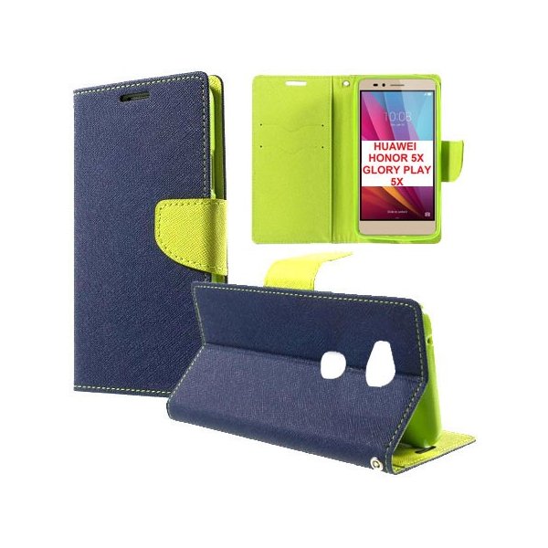 CUSTODIA FLIP ORIZZONTALE per HUAWEI HONOR 5X, GR5 CON INTERNO IN TPU SILICONE, STAND E PORTA CARTE COLORE BLU CUSTODIA FLIP ORIZZONTALE per HUAWEI HONOR 5X, GR5 CON INTERNO IN TPU SILICONE, STAND E PORTA CARTE COLORE BLU