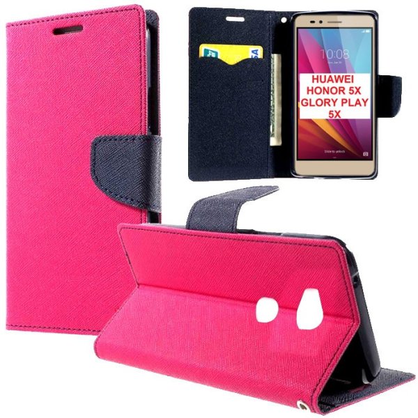 CUSTODIA FLIP ORIZZONTALE per HUAWEI HONOR 5X, GR5 CON INTERNO IN TPU SILICONE, STAND E PORTA CARTE COLORE FUCSIA CUSTODIA FLIP ORIZZONTALE per HUAWEI HONOR 5X, GR5 CON INTERNO IN TPU SILICONE, STAND E PORTA CARTE COLORE FUCSIA