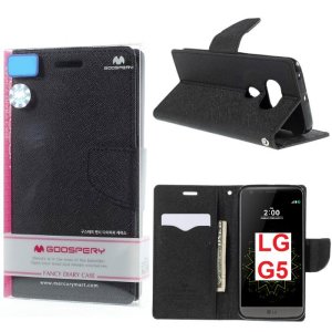 CUSTODIA per LG G5, G5 SE, G5 LITE - FLIP ORIZZONTALE CON STAND ED INTERNO IN TPU SILICONE COLORE NERO MERCURY BLISTER