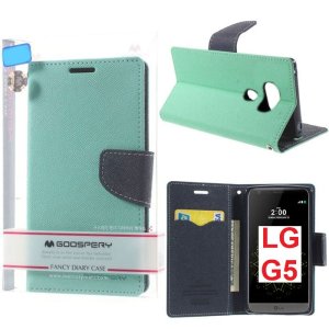 CUSTODIA per LG G5, G5 SE, G5 LITE - FLIP ORIZZONTALE CON STAND ED  INTERNO IN TPU COLORE VERDE ACQUA MERCURY BLISTER