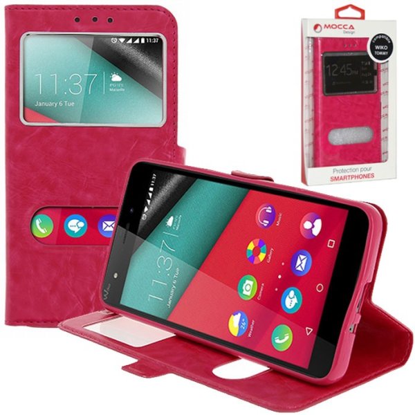 CUSTODIA FLIP ORIZZONTALE PELLE per WIKO TOMMY CON INTERNO IN TPU SILICONE E DOPPIA FINESTRA ID COLORE ROSA ALTA QUALITA' MOCCA CUSTODIA FLIP ORIZZONTALE PELLE per WIKO TOMMY CON INTERNO IN TPU SILICONE E DOPPIA FINESTRA ID COLORE ROSA ALTA QUALITA' MOCCA
