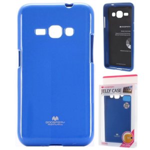 CUSTODIA GEL TPU SILICONE per SAMSUNG SM-J120 GALAXY J1 (2016) COLORE BLU LUCIDO CON GLITTER ALTA QUALITA' MERCURY BLISTER