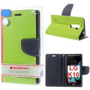 CUSTODIA FLIP ORIZZONTALE per LG K10, K420N CON STAND,  INTERNO IN TPU SILICONE E PORTA CARTE COLORE VERDE MERCURY BLISTER