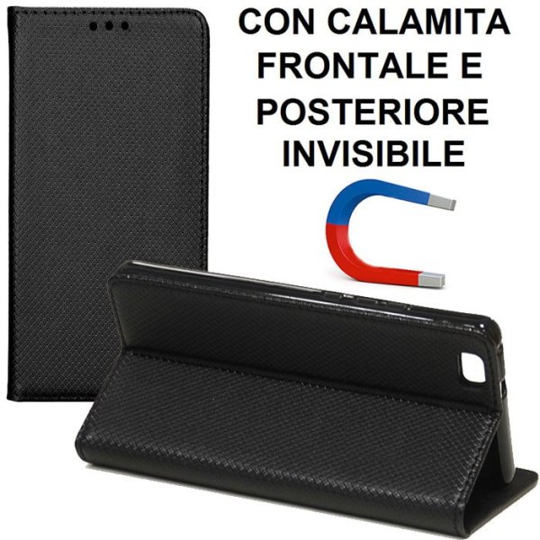 CUSTODIA FLIP ORIZZONTALE per HUAWEI P8 LITE con CHIUSURA MAGNETICA INVISIBILE, STAND E INTERNO IN TPU SILICONE COLORE NERO CUSTODIA FLIP ORIZZONTALE per HUAWEI P8 LITE con CHIUSURA MAGNETICA INVISIBILE, STAND E INTERNO IN TPU SILICONE COLORE NERO
