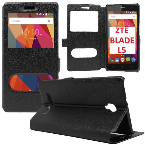 CUSTODIA FLIP ORIZZONTALE SLIM per ZTE BLADE L5 CON STAND, INTERNO IN TPU SILICONE E DOPPIA FINESTRA ID COLORE NERO CUSTODIA FLIP ORIZZONTALE SLIM per ZTE BLADE L5 CON STAND, INTERNO IN TPU SILICONE E DOPPIA FINESTRA ID COLORE NERO