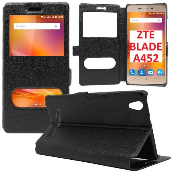 CUSTODIA FLIP ORIZZONTALE SLIM per ZTE BLADE A452 CON STAND, INTERNO IN TPU SILICONE E DOPPIA FINESTRA ID COLORE NERO CUSTODIA FLIP ORIZZONTALE SLIM per ZTE BLADE A452 CON STAND, INTERNO IN TPU SILICONE E DOPPIA FINESTRA ID COLORE NERO