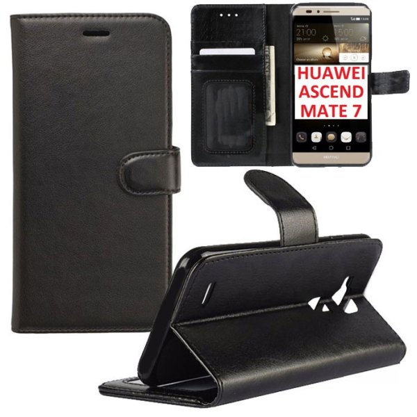 CUSTODIA FLIP ORIZZONTALE SIMILPELLE per HUAWEI ASCEND MATE 7 CON STAND, INTERNO IN TPU E CHIUSURA MAGNETICA COLORE NERO CUSTODIA FLIP ORIZZONTALE SIMILPELLE per HUAWEI ASCEND MATE 7 CON STAND, INTERNO IN TPU E CHIUSURA MAGNETICA COLORE NERO