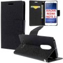 CUSTODIA FLIP ORIZZONTALE per XIAOMI REDMI NOTE 3 CON INTERNO IN TPU, PORTA CARTE, STAND E CHIUSURA MAGNETICA COLORE NERO
