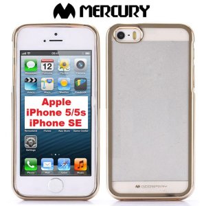 CUSTODIA per APPLE IPHONE SE, IPHONE 5S, IPHONE 5 IN GEL TPU TRASPARENTE CON CORNICE COLORE ORO ALTA QUALITA' MERCURY BLISTER