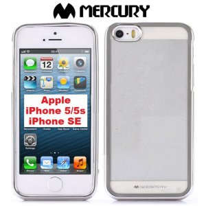 CUSTODIA per APPLE IPHONE SE, IPHONE 5S, IPHONE 5 IN GEL TPU TRASPARENTE CON CORNICE COLORE SILVER ALTA QUALITA' MERCURY BLISTER