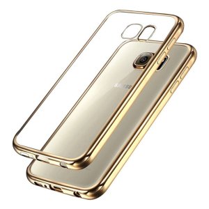 CUSTODIA GEL TPU SILICONE per SAMSUNG SM-G930 GALAXY S7 TRASPARENTE CON CORNICE COLORE ORO