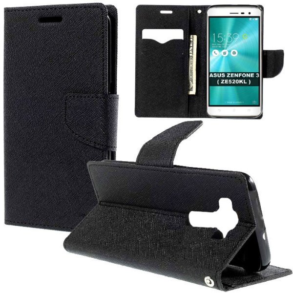 CUSTODIA per ASUS ZENFONE 3 (ZE520KL), 5.2" POLLICI - FLIP ORIZZONTALE CON INTERNO IN TPU, STAND E PORTA CARTE COLORE NERO CUSTODIA per ASUS ZENFONE 3 (ZE520KL), 5.2" POLLICI - FLIP ORIZZONTALE CON INTERNO IN TPU, STAND E PORTA CARTE COLORE NERO