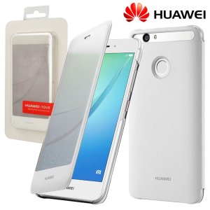 CUSTODIA per HUAWEI NOVA - FLIP ORIZZONTALE SIMILPELLE ORIGINALE CON FINESTRA GRANDE COLORE BIANCO BLISTER