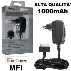 CARICATORE DA RETE 1000mAh CON CONNETTORE 30 PIN PER DISPOSITIVI APPLE (CERTIFICATO MFI) COLORE NERO FONTASTIC LGAP0111C BLISTER