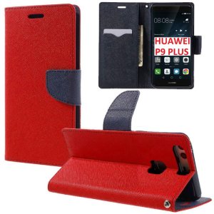 CUSTODIA per HUAWEI P9 PLUS - FLIP ORIZZONTALE CON INTERNO IN TPU SILICONE, STAND E PORTA CARTE COLORE ROSSO
