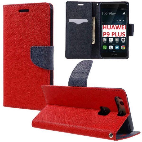 CUSTODIA per HUAWEI P9 PLUS - FLIP ORIZZONTALE CON INTERNO IN TPU SILICONE, STAND E PORTA CARTE COLORE ROSSO CUSTODIA per HUAWEI P9 PLUS - FLIP ORIZZONTALE CON INTERNO IN TPU SILICONE, STAND E PORTA CARTE COLORE ROSSO