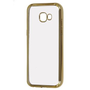 CUSTODIA per SAMSUNG SM-A520 GALAXY A5 (2017) IN GEL TPU SILICONE TRASPARENTE CON CORNICE COLORE ORO