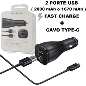 CARICATORE AUTO 2000mAh CON 2 PORTE USB FAST CHARGE + CAVO TYPE-C COLORE NERO EP-LN920CBEGWW ORIGINALE SAMSUNG IN BLISTER