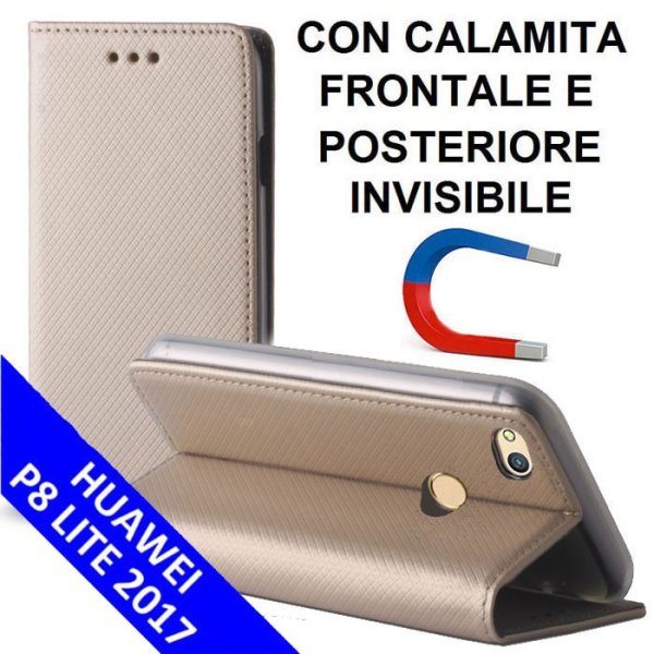 CUSTODIA per HUAWEI P8 LITE 2017, P9 LITE 2017 - FLIP ORIZZONTALE con CHIUSURA MAGNETICA INVISIBILE E INTERNO IN TPU COLORE ORO CUSTODIA per HUAWEI P8 LITE 2017, P9 LITE 2017 - FLIP ORIZZONTALE con CHIUSURA MAGNETICA INVISIBILE E INTERNO IN TPU COLORE ORO