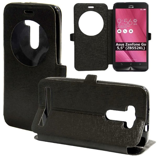 CUSTODIA per ASUS ZENFONE GO ZB552KL, 5.5" POLLICI - FLIP ORIZZONTALE CON FINESTRA ID ED INTERNO IN TPU COLORE NERO CUSTODIA per ASUS ZENFONE GO ZB552KL, 5.5" POLLICI - FLIP ORIZZONTALE CON FINESTRA ID ED INTERNO IN TPU COLORE NERO