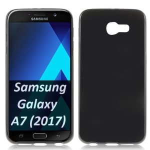 CUSTODIA per SAMSUNG SM-A720 GALAXY A7 (2017) IN GEL TPU SILICONE SLIM COLORE NERO METALLIZZATO