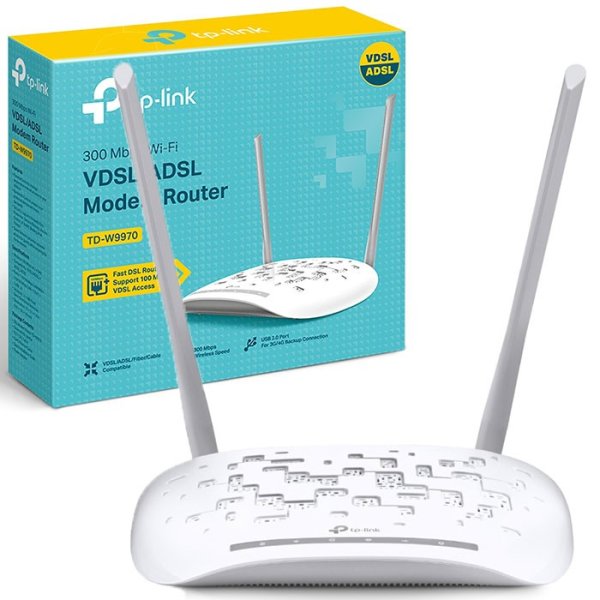 MODEM ROUTER ADSL2 + VDSL2 (FIBRA) WI-FI N 300Mbps CON 4 PORTE LAN 100Mbps E 1 PORTA USB 2.0 TD-W9970 TP-LINK BLISTER MODEM ROUTER ADSL2 + VDSL2 (FIBRA) WI-FI N 300Mbps CON 4 PORTE LAN 100Mbps E 1 PORTA USB 2.0 TD-W9970 TP-LINK BLISTER