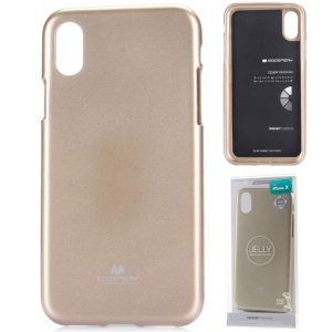 CUSTODIA per APPLE IPHONE X, IPHONE XS (5.8") IN GEL TPU SILICONE COLORE ORO LUCIDO ALTA QUALITA' MERCURY BLISTER