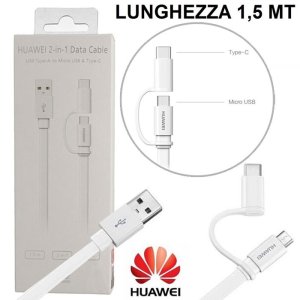 CAVO USB 2IN1 ORIGINALE HUAWEI AP55S CON DOPPIO ATTACCO TYPE-C E MICRO USB - LUNGHEZZA 1.5 MT COLORE BIANCO BLISTER