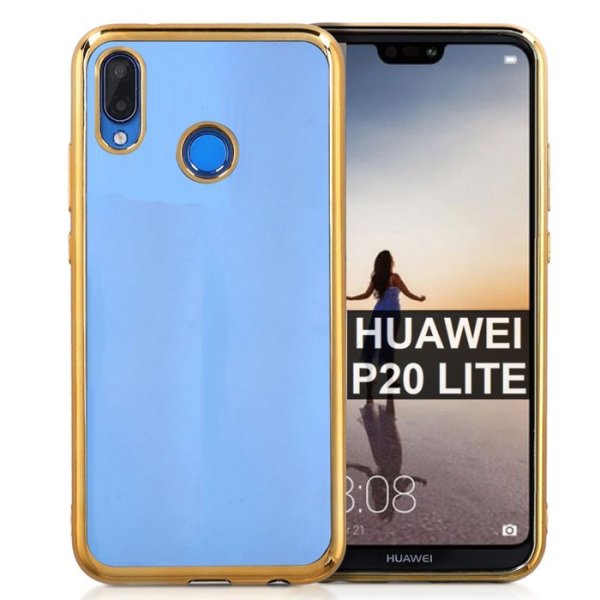 CUSTODIA per HUAWEI P20 LITE IN GEL TPU SILICONE TRASPARENTE CON CORNICE COLORE ORO CUSTODIA per HUAWEI P20 LITE IN GEL TPU SILICONE TRASPARENTE CON CORNICE COLORE ORO