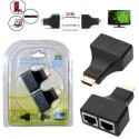 ADATTATORE CONVERTITORE EXTENDER HDMI MASCHIO / MASCHIO LAN CAT 5E/6 FINO A 30 MT COLORE NERO BLISTER