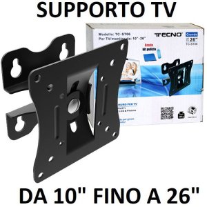 SUPPORTO A MURO UNIVERSALE CON SINGOLO SNODO PER LED, LCD E PLASMA DA 10" A 26" POLLICI MAX 20KG COLORE NERO TECNO BLISTER