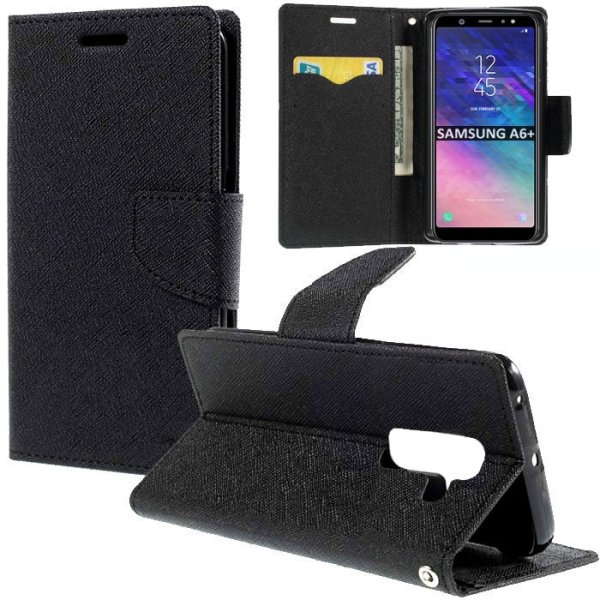 CUSTODIA per SAMSUNG GALAXY A6 PLUS 2018 (SM-A605) - FLIP ORIZZONTALE CON STAND, INTERNO IN TPU E PORTA CARTE COLORE NERO CUSTODIA per SAMSUNG GALAXY A6 PLUS 2018 (SM-A605) - FLIP ORIZZONTALE CON STAND, INTERNO IN TPU E PORTA CARTE COLORE NERO