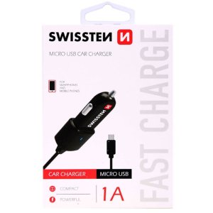 CARICATORE AUTO 1000mAh CON CONNETTORE MICRO USB - CAVO A SPIRALE COLORE NERO SWISSTEN 20111100 BLISTER