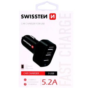 CARICATORE AUTO 5200mAh CON 3 PORTE USB COLORE NERO 20111200 SWISSTEN