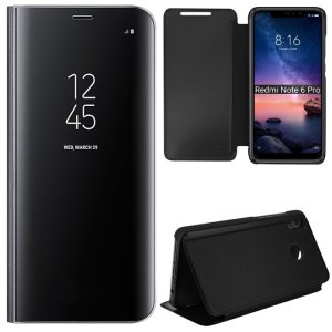 CUSTODIA per XIAOMI REDMI NOTE 6 PRO - FLIP ORIZZONTALE CLEAR VIEW STANDING COVER COLORE NERO