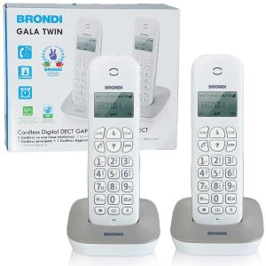 CORDLESS GALA TWIN COPPIA CON DISPLAY, ECO DECT E LISTA ULTIME 10 CHIAMATE COLORE BIANCO E GRIGIO BRONDI BLISTER