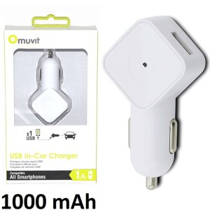 CARICATORE AUTO 1000mAh CON 1 PORTA USB COLORE BIANCO MUVIT MUDCC0110 BLISTER
