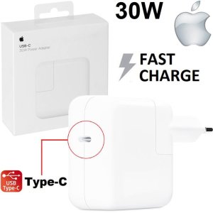 CARICATORE DA RETE 30W ORIGINALE APPLE CON 1 PORTA TYPE-C FAST CHARGING (RICARICA VELOCE) BIANCO MR2A2ZM/A A1882 BLISTER