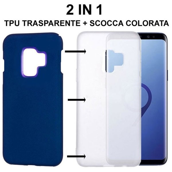CUSTODIA per SAMSUNG GALAXY S9 (SM-G960) - 2 IN 1: GEL TPU SEMITRASPARENTE + SCOCCA RIGIDA RIMOVIBILE COLORE BLU CUSTODIA per SAMSUNG GALAXY S9 (SM-G960) - 2 IN 1: GEL TPU SEMITRASPARENTE + SCOCCA RIGIDA RIMOVIBILE COLORE BLU