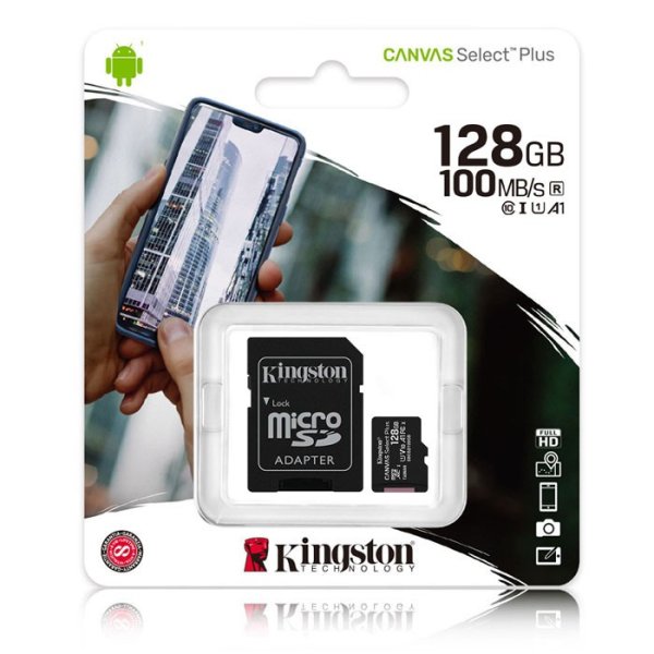 MEMORY CARD MICRO SDXC U1 A1 128GB + ADATTATORE CLASSE 10 VELOCITA' IN LETTURA FINO A 100MB/s FULL HD SDCS2/128GB KINGSTON MEMORY CARD MICRO SDXC U1 A1 128GB + ADATTATORE CLASSE 10 VELOCITA' IN LETTURA FINO A 100MB/s FULL HD SDCS2/128GB KINGSTON