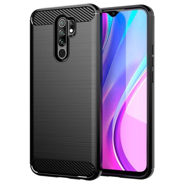 CUSTODIA per XIAOMI REDMI 9 - IN GEL TPU SILICONE EFFETTO METALLICO CON INSERTI IN FANTASIA CARBONIO COLORE NERO CUSTODIA per XIAOMI REDMI 9 - IN GEL TPU SILICONE EFFETTO METALLICO CON INSERTI IN FANTASIA CARBONIO COLORE NERO
