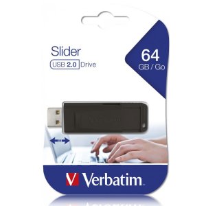 PEN DRIVE USB 2.0 SLIDER 64GB CON MECCANISMO RETRATTILE A SCORRIMENTO COLORE NERO 98698 VERBATIM BLISTER