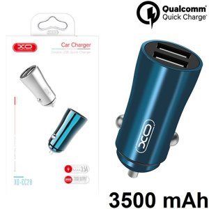 CARICATORE AUTO 3500mAh CON 2 PORTE USB QUICK CHARGER COLORE BLU XO CC28 BLISTER