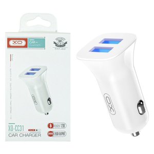 CARICATORE AUTO 2400mAh 12W CON 2 PORTE USB COLORE BIANCO XO CC31 BLISTER