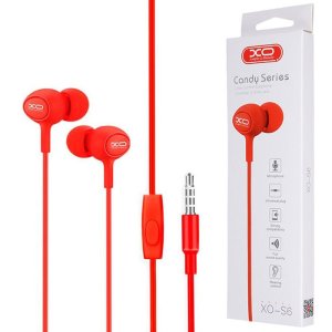 AURICOLARE STEREO con CONNETTORE JACK 3,5mm - GOMMINI, TASTO DI RISPOSTA E MICROFONO COLORE ROSSO XO S6 BLISTER